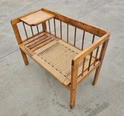Pamono Mid-Century Modern Telephone Bench with Danish Paper Cord Seat, Former Yugoslavia, 1960s Clearance