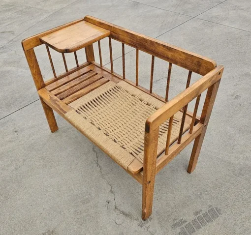 Pamono Mid-Century Modern Telephone Bench with Danish Paper Cord Seat, Former Yugoslavia, 1960s Clearance