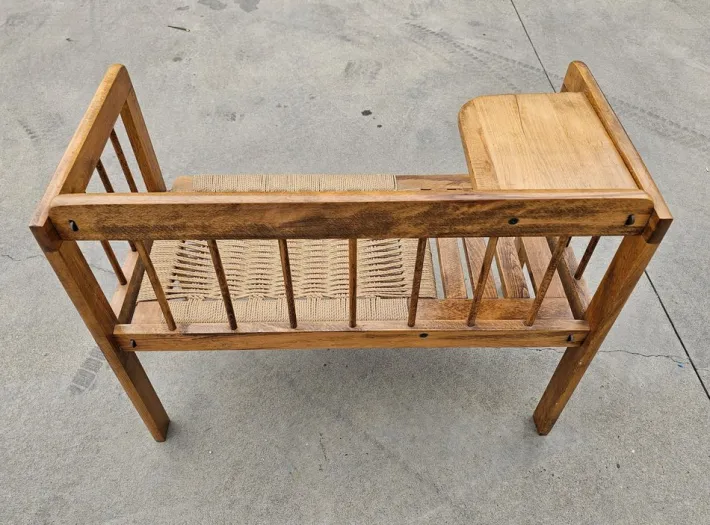 Pamono Mid-Century Modern Telephone Bench with Danish Paper Cord Seat, Former Yugoslavia, 1960s Clearance