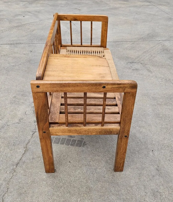 Pamono Mid-Century Modern Telephone Bench with Danish Paper Cord Seat, Former Yugoslavia, 1960s Clearance