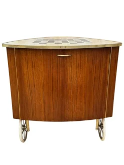 Pamono Mid-Century Modern Trolley in Teak Veneer and Brass, 1950s Discount