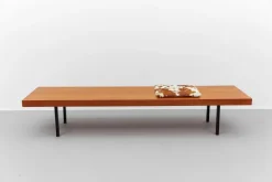 Pamono Mid-Century Modern Walnut Bench with Metal Feet, 1960s Clearance