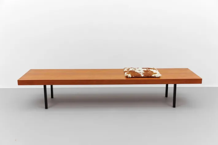 Pamono Mid-Century Modern Walnut Bench with Metal Feet, 1960s Clearance