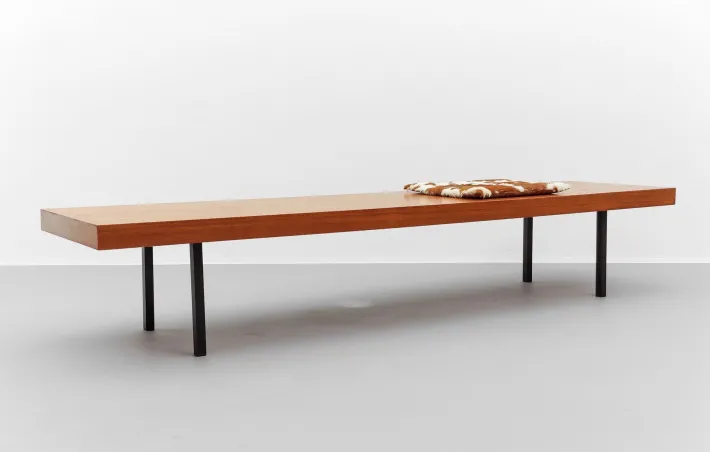 Pamono Mid-Century Modern Walnut Bench with Metal Feet, 1960s Clearance