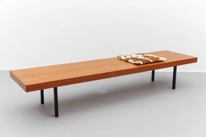 Pamono Mid-Century Modern Walnut Bench with Metal Feet, 1960s Clearance