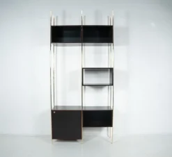 Pamono Mid-Century Modern Wood and Brass Bookcase attributed to Jules Wabbes, 1960s Outlet