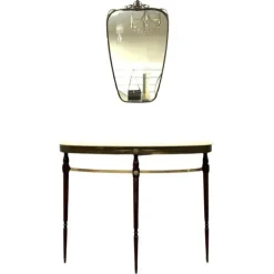Pamono Mid-Century Modernist Console Table with Mirror in Brass, 1950s, Set of 2 Online