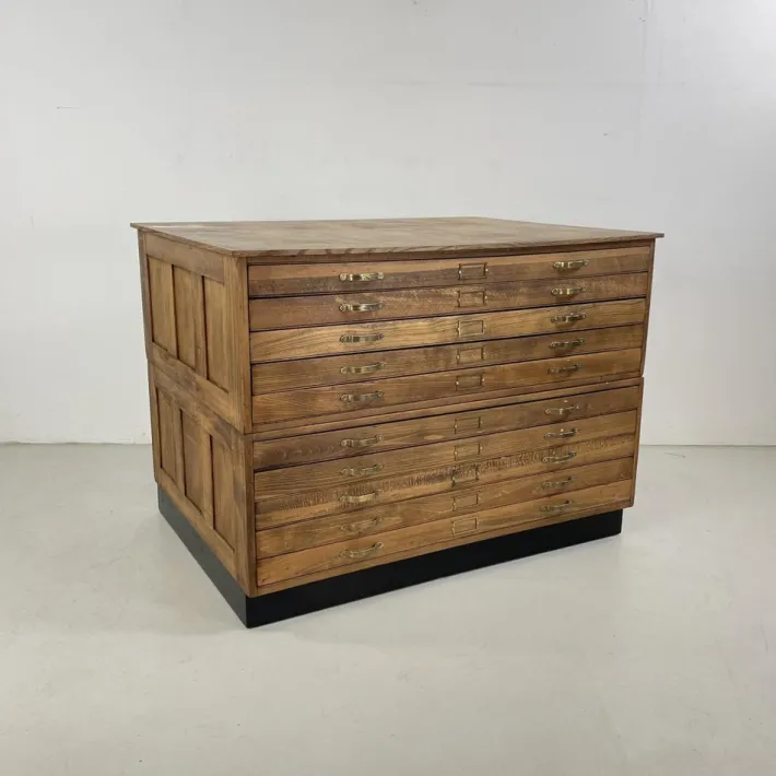 Pamono Mid-Century Plan Chest with Brass D Handles from Staverton Clearance