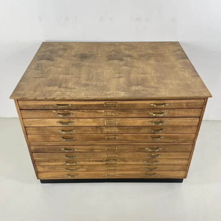 Pamono Mid-Century Plan Chest with Brass D Handles from Staverton Clearance