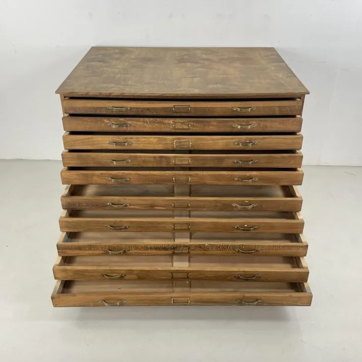 Pamono Mid-Century Plan Chest with Brass D Handles from Staverton Clearance