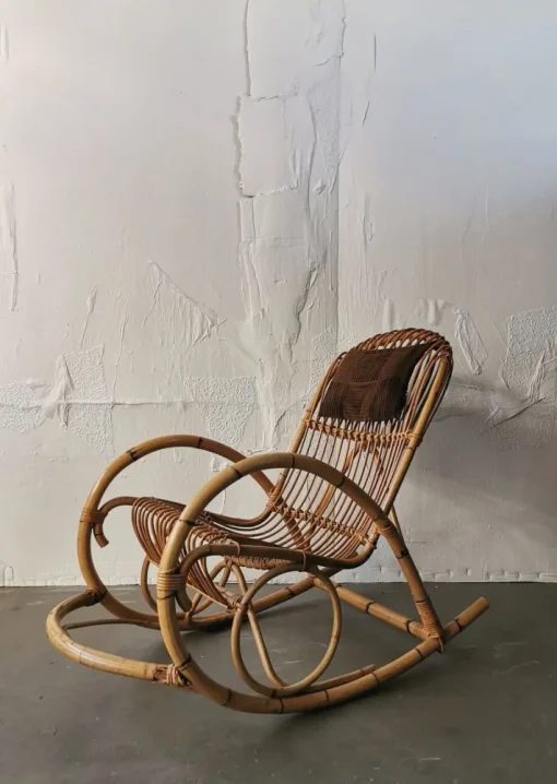 Pamono Mid-Century Rattan Rocking Chair from Rohé Noordwolde Outlet