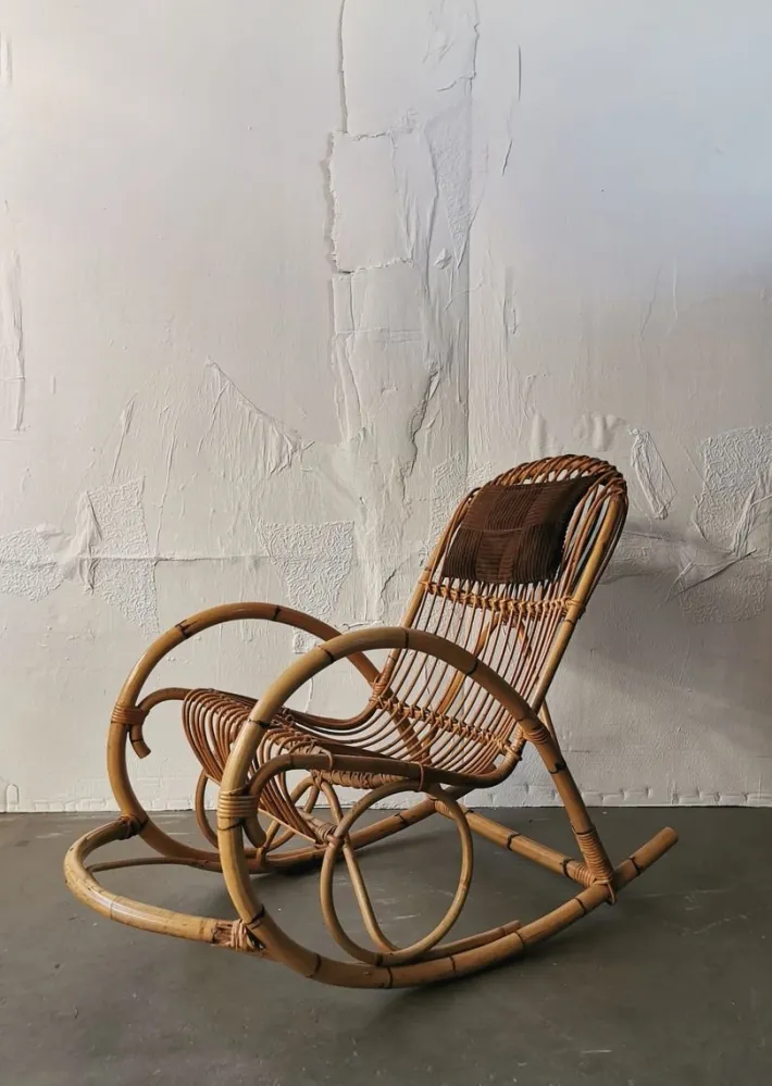 Pamono Mid-Century Rattan Rocking Chair from Rohé Noordwolde Outlet