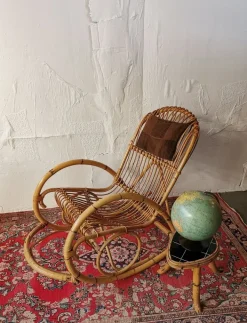 Pamono Mid-Century Rattan Rocking Chair from Rohé Noordwolde Outlet