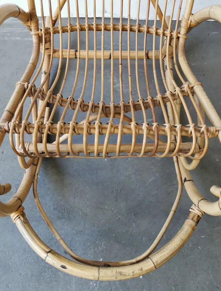 Pamono Mid-Century Rattan Rocking Chair from Rohé Noordwolde Outlet