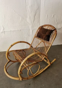 Pamono Mid-Century Rattan Rocking Chair from Rohé Noordwolde Outlet