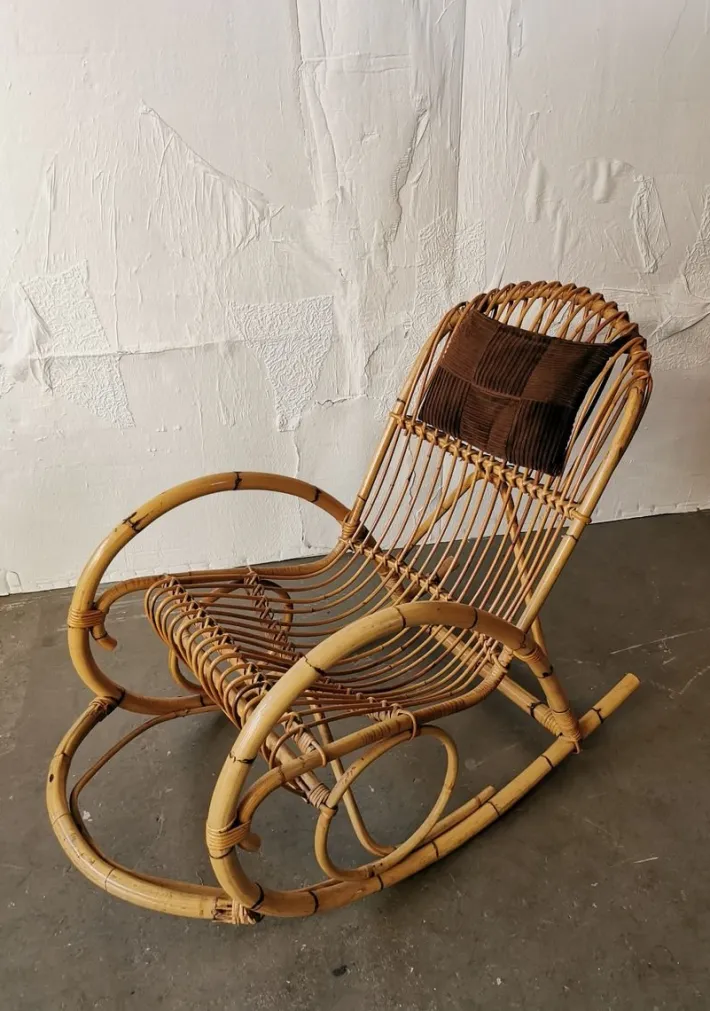 Pamono Mid-Century Rattan Rocking Chair from Rohé Noordwolde Outlet