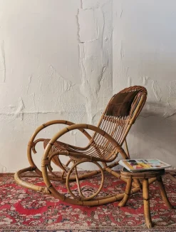 Pamono Mid-Century Rattan Rocking Chair from Rohé Noordwolde Outlet