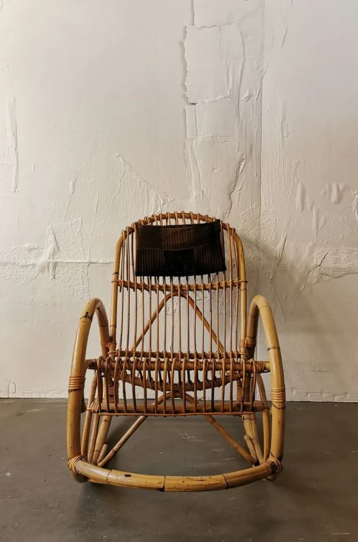 Pamono Mid-Century Rattan Rocking Chair from Rohé Noordwolde Outlet