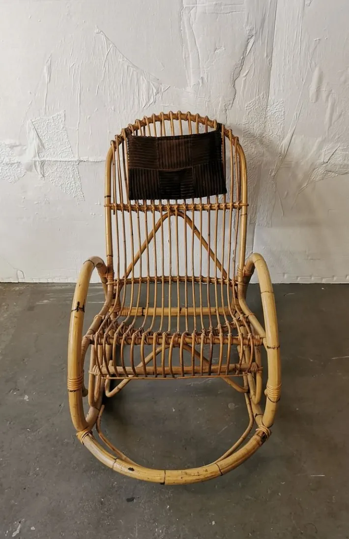 Pamono Mid-Century Rattan Rocking Chair from Rohé Noordwolde Outlet
