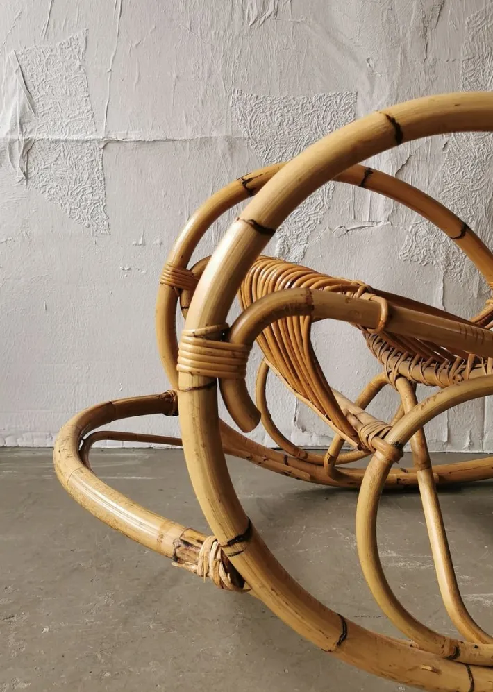 Pamono Mid-Century Rattan Rocking Chair from Rohé Noordwolde Outlet
