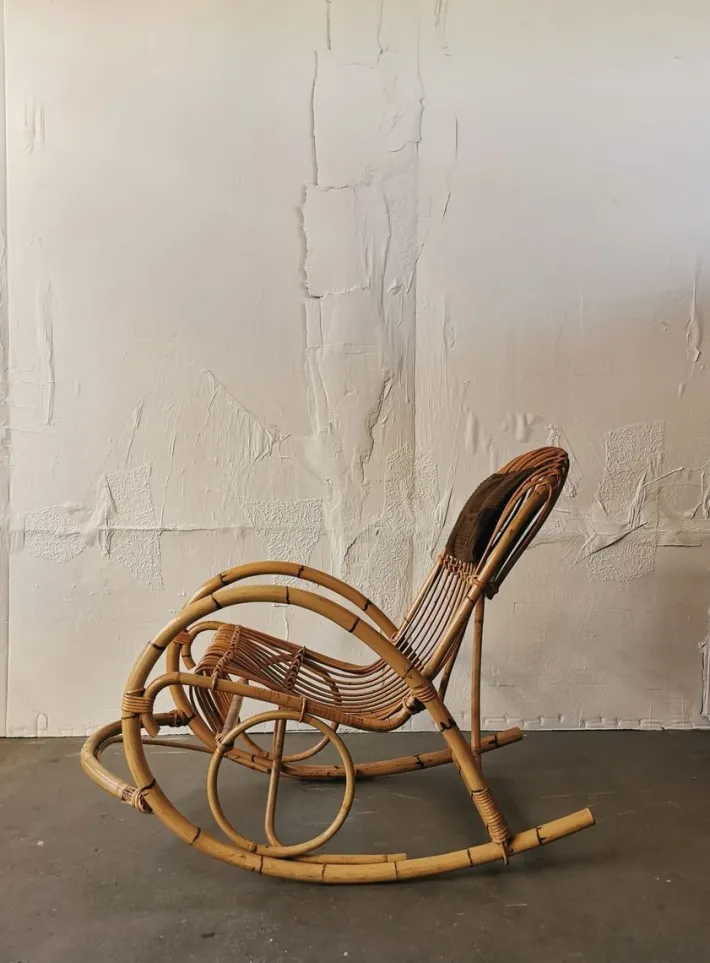Pamono Mid-Century Rattan Rocking Chair from Rohé Noordwolde Outlet