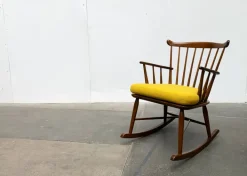 Pamono Mid-Century Rocking Chair with New Kvadrat Cushion by Børge Mogensen for FDB Møbler, 1960s New