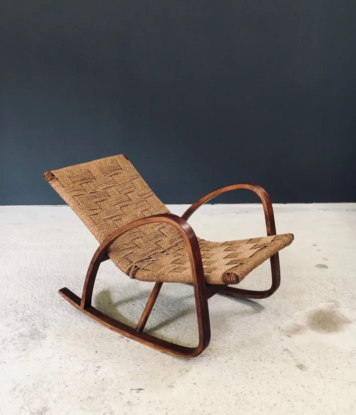 Pamono Mid-Century Rope Rocking Chair, Italy, 1950s Clearance