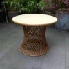 Pamono Mid-Century Round Bamboo and Wicker Garden Table with Yellow Top Discount