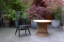 Pamono Mid-Century Round Bamboo and Wicker Garden Table with Yellow Top Discount