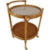 Pamono Mid-Century Round Serving Bar Cart Trolley in Bamboo & Rattan, Italy, 1960s Clearance
