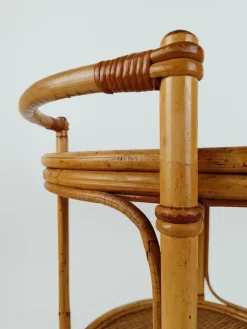 Pamono Mid-Century Round Serving Bar Cart Trolley in Bamboo & Rattan, Italy, 1960s Clearance