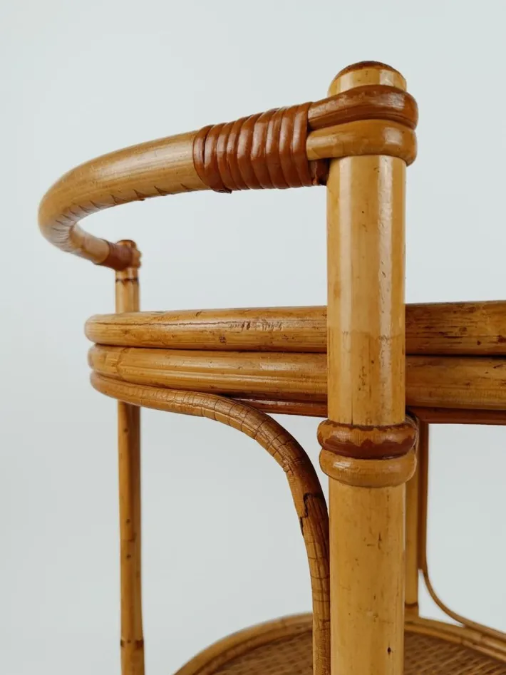 Pamono Mid-Century Round Serving Bar Cart Trolley in Bamboo & Rattan, Italy, 1960s Clearance