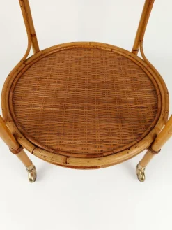 Pamono Mid-Century Round Serving Bar Cart Trolley in Bamboo & Rattan, Italy, 1960s Clearance