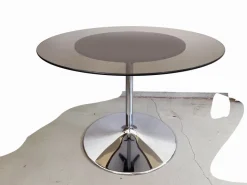 Pamono Mid-Century Round Smoked Glass Dining Table in Chrome Tulip Base by Eero Saarinen, Germany, 1975 Hot