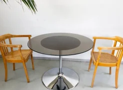 Pamono Mid-Century Round Smoked Glass Dining Table in Chrome Tulip Base by Eero Saarinen, Germany, 1975 Hot