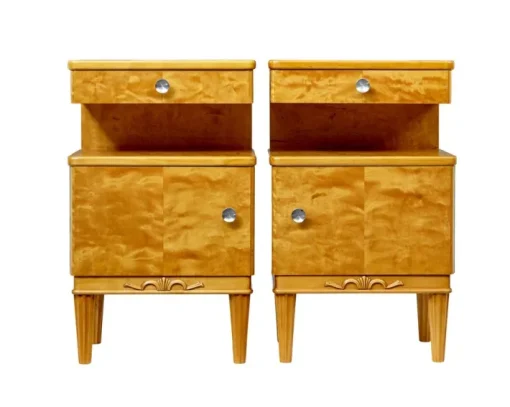 Pamono Mid-Century Scandinavian Birch Bedside Cupboards, 1950s, Set of 2 Sale