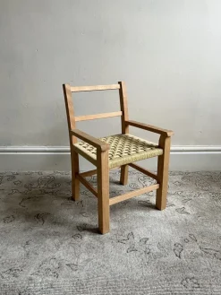 Pamono Mid-Century Scandinavian Childrens Chair with Woven Rope Seat, 1970s Hot