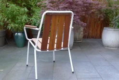 Pamono Mid-Century Scandinavian Teak and Tubular Steel Stacking Garden Chair from Daneline, 1960s Sale