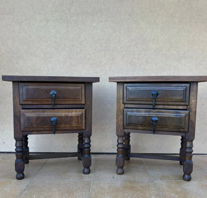 Pamono Mid-Century Spanish Bedside Tables with Drawers, 1950s, Set of 2 Sale