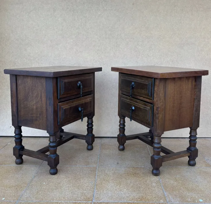 Pamono Mid-Century Spanish Bedside Tables with Drawers, 1950s, Set of 2 Sale