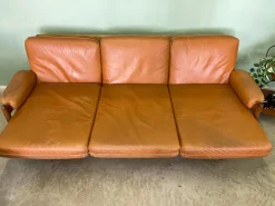 Pamono Mid-Century Teak and Leather Living Room Set, 1960s, Set of 4 New