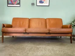 Pamono Mid-Century Teak and Leather Living Room Set, 1960s, Set of 4 New