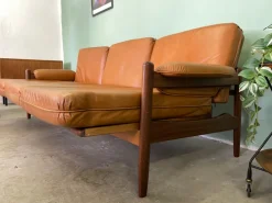 Pamono Mid-Century Teak and Leather Living Room Set, 1960s, Set of 4 New