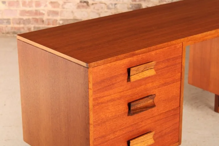 Pamono Mid-Century Teak Dressing Table or Desk with Carved Rosewood Handles, 1960s