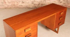 Pamono Mid-Century Teak Dressing Table or Desk with Carved Rosewood Handles, 1960s