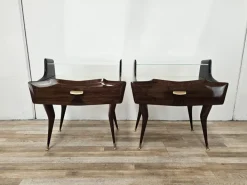 Pamono Mid-Century Venus Bedside Tables in Mahogany and Mirror, 1950s, Set of 2 Sale