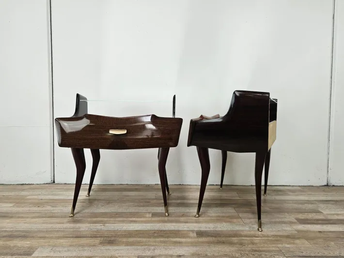 Pamono Mid-Century Venus Bedside Tables in Mahogany and Mirror, 1950s, Set of 2 Sale