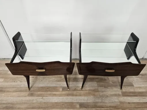 Pamono Mid-Century Venus Bedside Tables in Mahogany and Mirror, 1950s, Set of 2 Sale