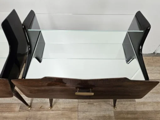 Pamono Mid-Century Venus Bedside Tables in Mahogany and Mirror, 1950s, Set of 2 Sale