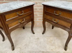 Pamono Mid-Century Walnut Nightstands with Drawers and Marble Tops, 1950s, Set of 2 Best